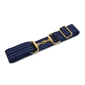 2 inch Luxury Elastic Equestrian Belt, Horse Riding Belt with Gold Buckle, Stretchable and comfortable waist (Navy with Silver Glitter Stripe)