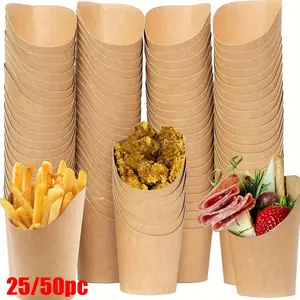 25/50pc Disposable Kraft Paper French Fries Cups, Ideal for Fries, Popcorn, Appetizers, Desserts, Cheese, Party, Home Gathering, Outdoor Camping