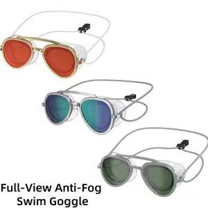 Unisex Aviator Goggles for Swimming, Mirrored Silicone Lens with Anti-Fog, UVA/UVB Protection & 180° Panoramic View, Mirrored Goggles