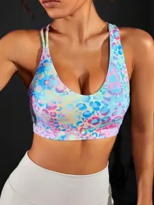 Leopard Print Crisscross Backless Sports Bra workout tops