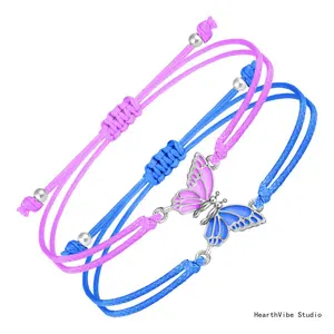 Single-Strand Braided Butterfly Bracelet — Multicolor Adjustable Cord-Woven Butterfly Bracelets for Couples — Colorful Butterfly Bracelet Set