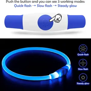 Led Dog Collar, USB Rechargeable Flash Dog Necklace Light, Pet Safety Collar Makes Your Beloved Dogs Be Seen at Night for Small Medium Large Dogs(Red/Blue)