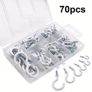 70pcs Heavy Duty Screw Hooks for Hanging Outdoor Lights, Plants, Wind Chimes, and More - Durable Metal Cup Hooks with Screw Eye for Secure Hanging
