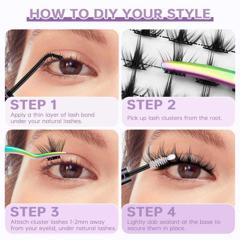 JOLIETIFY Lash Extension Kit, Princess,Manga Style, Holo Luxe Edition, Faux Mink 8–16mm Cluster Lashes, Lightweight Spiky Look, Individual Lashes with Waterproof Bond & Seal, Tweezers & Remover, Easy DIY