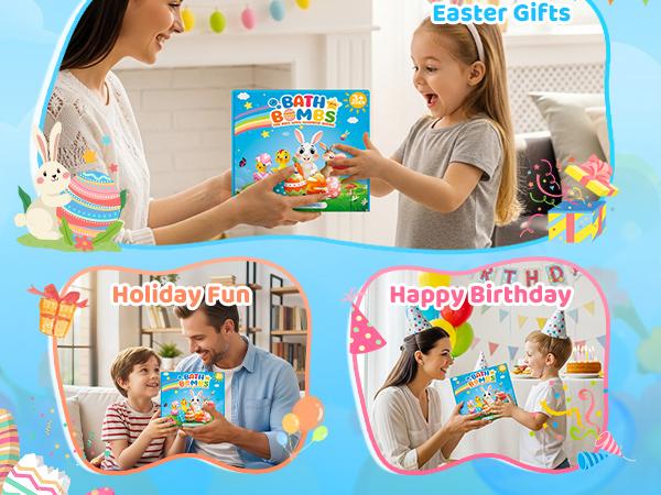 Bath Bombs for Kids, 16 Pack Easter Bath Bomb Set, Colorful Bath Fizzies for Boys & Girls, Easter Gifts