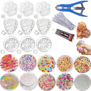 DIY Stress Ball Making Kit, Includes 10 Filling Packs, Strawberry Dumpling Cat Paw Shapes, Glue, Air Pump, Ideal for Adults and Beginners