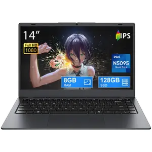 14" Thin 2026 Laptop Intel N5095 up to 2.9GHz 8GB RAM 128GB SSD Fast Dual-Band WiFi Bluetooth 4.2 HD Webcam Lightweight Gray Notebook for Everyday Use