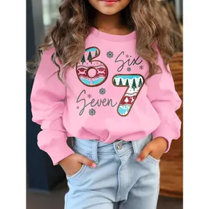 Girls' Funny Six Seven Meme Christmas Sweatshirt - Cute 67 Number & Snowflake Print Pullover, Soft Stretchy Long Sleeve Round Neck Sweater for to Early Childhood (Sizes 90-130), Cozy Fall Winter Outfit for Everyday & Holiday Wear, Cotton, Long Sleeves