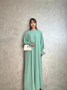 women's plain flounce sleeve shirred boat neck arabian dress, ladies thobe, elegant long sleeve dress for spring & fall, sundress maxi dress, islamic clothing, modestdresses, classy modest dresses
