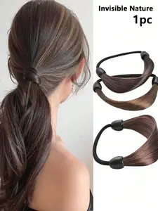Wig Elastic Hair Ties，Simulation Hair Extensions and Braided Hair Accessories，High Elasticity Women's Wig, Hair Loop, Hair Tie, Rubber Band, Red Headband, Simple Imitation Silky Invisible Headwear, Net， Invisible Hair Band for Ponytail,