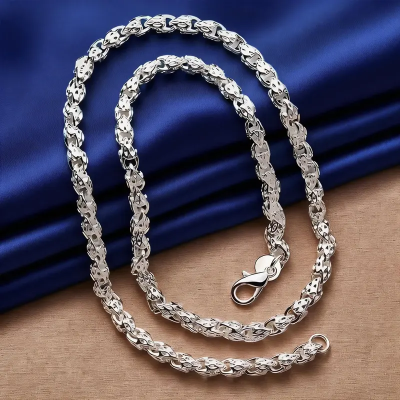 925 Sterling Silver Plated Bamboo Chain Necklace - 1pc Hypoallergenic, Nickel-Free Silver Wire Necklaces for Men - Fashion Jewelry, Perfect Gift for Any Occasion, Silver Necklaces