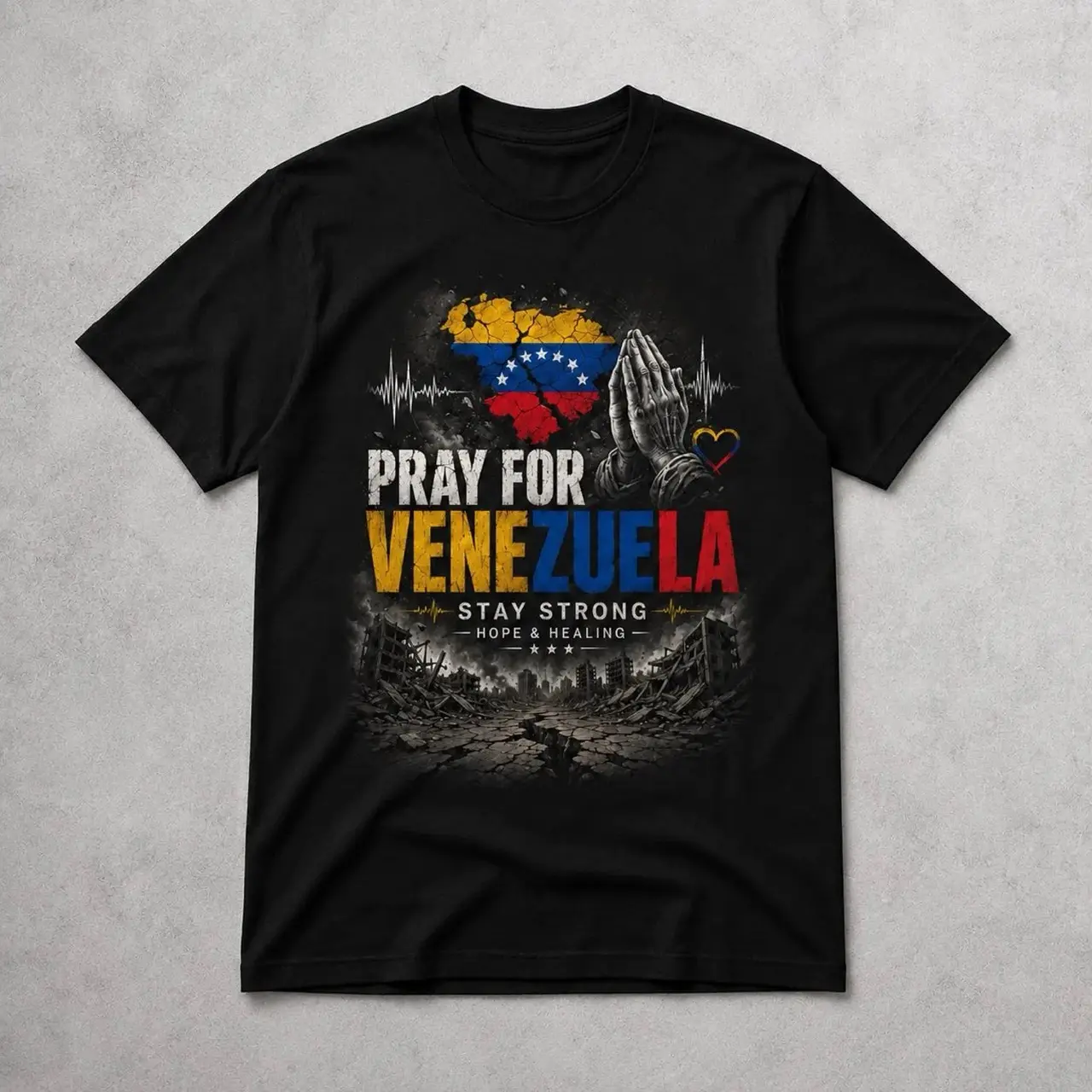 Venezuela Pray Shirt, Praying Hands Venezuela Flag Tee, Venezuelan Heritage Gift, Stand With Venezuela Unisex T-Shirt Unisex Menswear Womenswear Graphic Tops IS2 Apparel Made In The USA