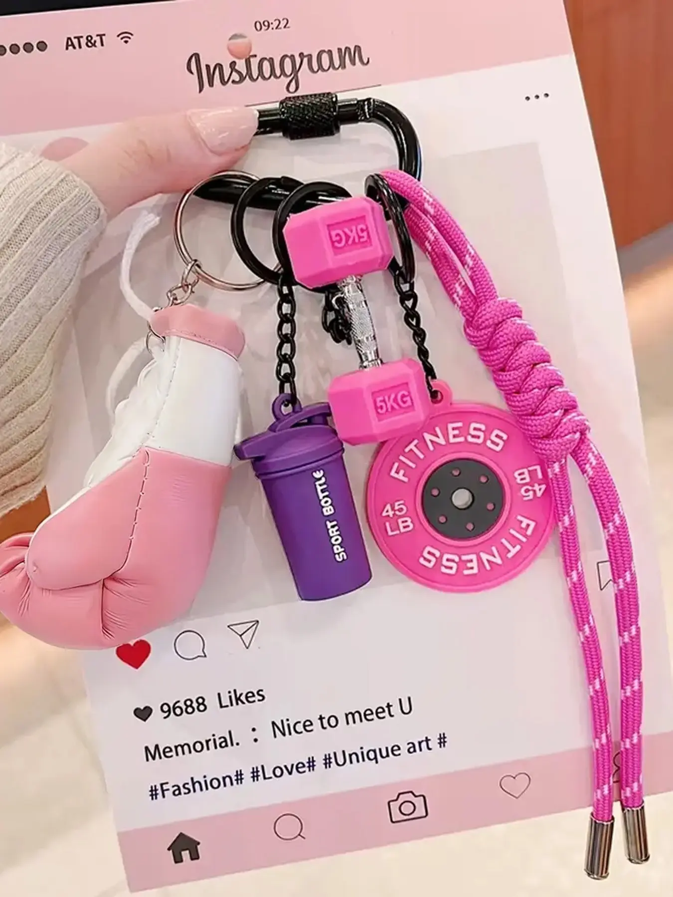 Sporty Gym Keychain Set with Boxing Glove, Dumbbell & Kettlebell, Mini Fitness Equipment Bag Charm with Braided Strap, Aesthetic Workout Pendant for Backpack/Car Keys, Perfect Gift for Gym Lovers, Cute Keychain