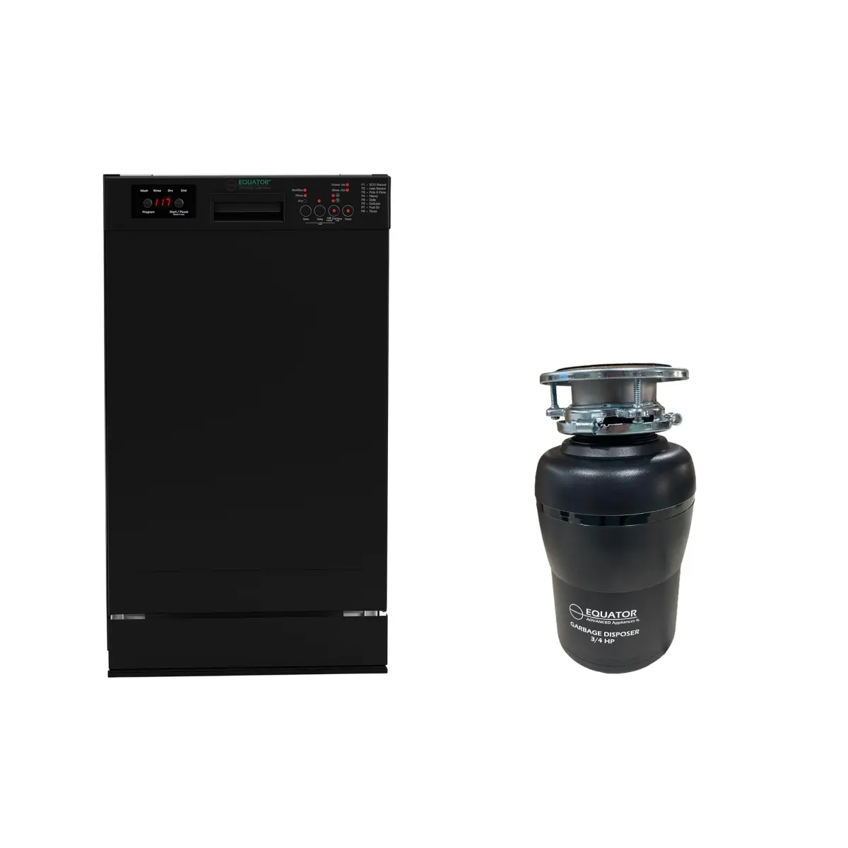 Equator BB 1840 18-in Energy Efficient Dishwasher + GD 075 3/4 HP Garbage Disposer - Home Appliances, 10 Place Settings, Quiet Operation, 110V, E-Star, ADA Compliance, Digital Display, Overflow Protection, Stainless Steel Construction, Digital Control