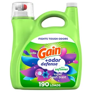 Gain Odor Defense Liquid Fabric Softener Super Fresh Blast Scent 140 FL OZ 190 Loads 2 in 1 Freshness plus Odor Protection