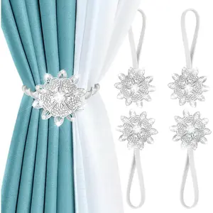 Curtain Tiebacks, 4 Pack  Decorative Drapes Curtain Clips Buckle, Flower Curtain Tie , European and  Style ()