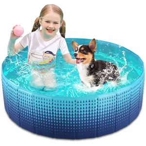 Foldable Dog Kiddie Pool - Hard Plastic Kids Paddling Pool Toddler Baby Swimming Pools for Backyard Collapsible Whelping Box Pet Doggie Cats Wading Pools Bathtub for Puppy Large Dogs 40In,G