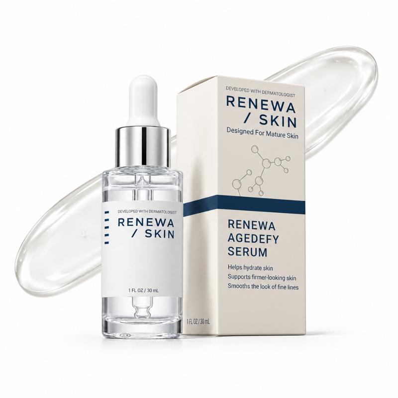 Renewa AgeDefy Cosmetic Face Serum - 5% Niacinamide, Hyaluronic Acid, Ginseng, Glycerin, Anti-Oxidants, Fragrance-Free for Mature Sensitive Skin, Anti-Wrinkle, Firming, Hydrating, Brightening, Bright Smooth Serums & Essences