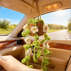 Car Plant Hanging Decoration Creative Yarn Ornament for Rearview Mirror Interior Stylish Yarn Design Practical & Decorative Accessory