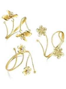 Gold Arm Cuff Arm Band Cuffs Bangles Coil Structure Butterfly Design Flower Accents Bracelets Accessories Upper Arm Bracelet Jewelry for Women