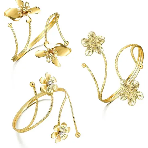 Gold Arm Cuff Arm Band Cuffs Bangles Coil Structure Butterfly Design Flower Accents Bracelets Accessories Upper Arm Bracelet Fashion Jewelry for Women Bangle Set Fashionable Jewelry Accessories