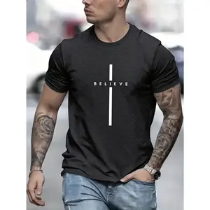 100% Cotton Men's Casual Versatile Heavy Cotton Printed T-Shirt - Comfortable Crew Neck Short Sleeve T-Shirt, Machine Washable, Suitable for All Seasons, Multiple Colors Available
