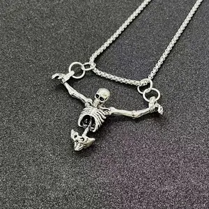 Retro Street Hip Hop Skull Bone Pendant Necklace Unisex Gothic Heavy Metal Jewelry Unique Dark Style Perfect for Halloween Party & Birthday Gift