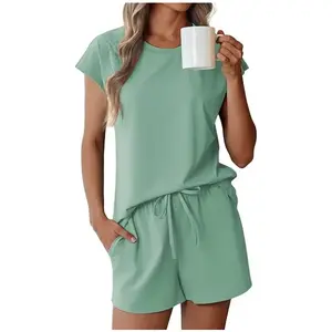 Ekouaer Cotton  for Women  2 Piece Cap Sleeve Shorts Set Lounge Sets S-XXL Breathable Casual
