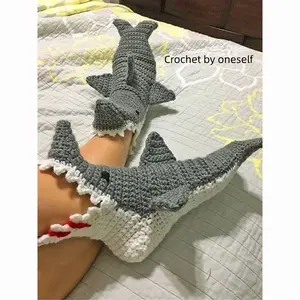 Handmade Shark Socks DIY Kit, Warm Knitted Crochet Style Home Socks Gift for Girlfriend, Autumn Winter Cozy Accessories, Perfect for Self-Crafting