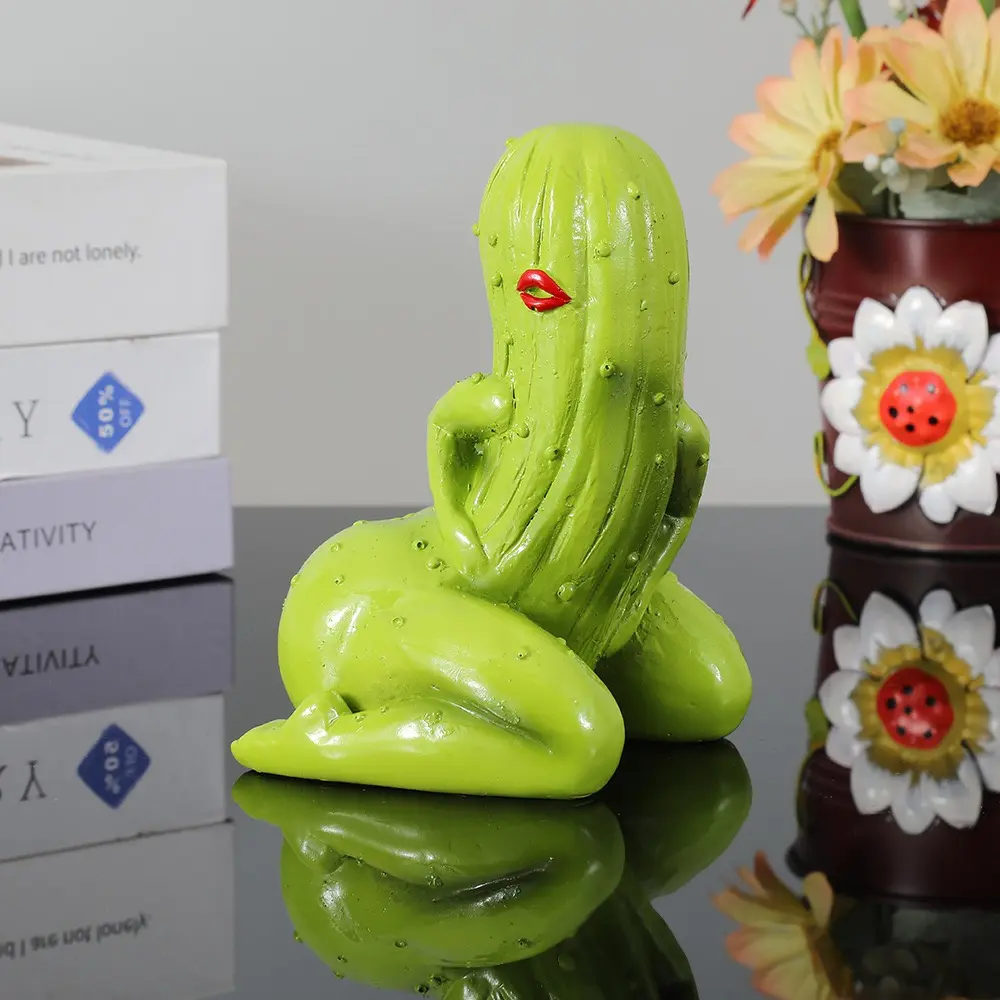 Sexy Pickle Cucumber Resin Statue - 4.73" Funny Desk Decor - 3D Cute & Sexy Cucumber Statue, Kawaii Home Office Shelf Decoration (Green Novelty Gift)