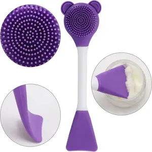 2pcs Long Handle Dual-End Silicone Face Brush, Facial Cleansing & Massage Applicator, Two-Sided Makeup Removal Tool, Facial Cleaning Tool, Gentle Skin Care Brush with Easy Clean Bristles