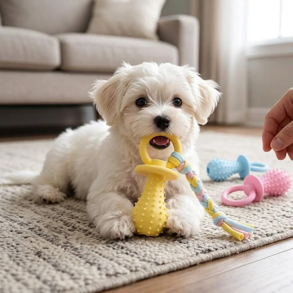3-Piece Pet Pacifier Toy with Straps for Small Dogs and Cats, Rubber Puppy Teething Toy and Teeth-Cleaning Pacifier Set