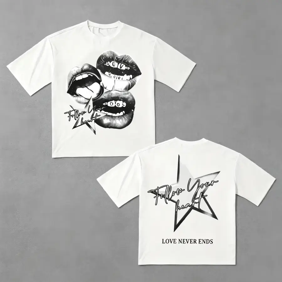 Graphic Lips Star Print Y2K Grunge Graphic Tee, Vintage Streetwear Shortsleeve Drop Shoulder Unisex T-Shirt, Casual Summer Crewneck Top for Men Women short sleeve  vintage logo  casual sportswear  high-quality cotton casual top fishing shirt humorous shir