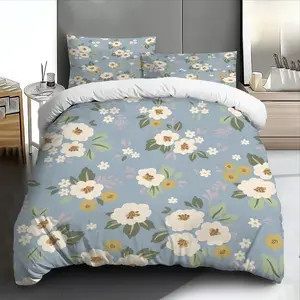 3pcs Vintage Floral Botanical Blue Grey Bedding Set Soft & Breathable - Includes Duvet Cover and Pillowcases, Bedding set king size Perfect for All Seasons, Machine Washable - Ideal Gift for Mother’s Day and Spring Home Refresh