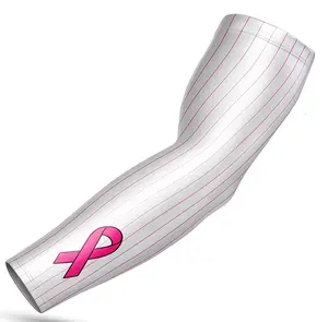 Baseball Sports Compression Arm Sleeve Pink Ribbon Cancer Awareness White Pinstripes