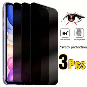 3 Pcs Anti-Privacy, Anti Spy Privacy Tempered Glass Screen Protector Compatible With iPhone 17 16 15 14 13 12 11 Pro Max Plus 13 12 Mini 7 8 SE2 SE3, Full Cover, Dynamic Island Compatible, -Scratch, -fingerprint, Case Friendly