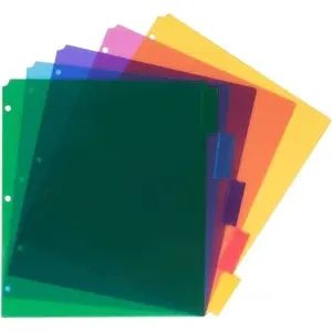Plastic Index 5-Tab Dividers - 9 3/4 x 11 1/2 - Assorted Multi-Color - 5 Tabbed Dividers/Pack