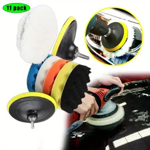 11 Pieces Car Foam Drill Polishing Pad Kit,6 Inch Car Polishing Sponge Pads Buffing Pad Polisher Attachment For Drill with 8mm M14 Drill Adapter for Washing Cleaning Waxing Dusting