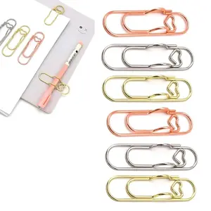 6PCS 3 Colors Heart Pen Clip Metal Pencil Clips Multifunctional Rose Gold Silver Carbon Steel Paperclip, Multifunction Portable Paperclip Pen Pencil Holders for Office School Supplies