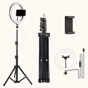 10 Inch Ring Light Tripod Stand, 63 Inch Extendable, 3 Lighting Modes & 10 Brightness Levels, Remote Control LED Cellphone Selfie Lamp