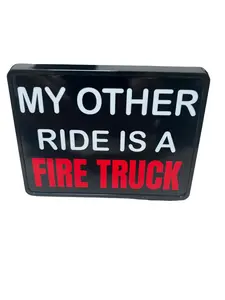 2 Inch Hitch Covers for Trucks, My Other Ride is a Fire Truck Receiver Plastic Hitch Covers, Firefighter Black Plastic with White Gloss Aluminum Heavy Towing Hitch Covers for Truck Accessories