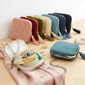 holiday  gifts jewelry  bag  tiktok 2026 New Travel Jewelry Bag Portable Velvet Organizer with 5 Compartments Satin Lining Tassel Zipper Elegant Roll Case for Rings Bracelets Necklaces Includes Surprise Meaning Bracelet Gift Compact for Travel