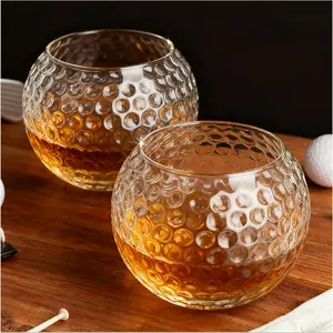 2 Golf Whiskey Cups, 13oz Golf Ball Shaped Vintage Wine Glasses, Unique Handmade Durable Fun Golf Drinking Accessories