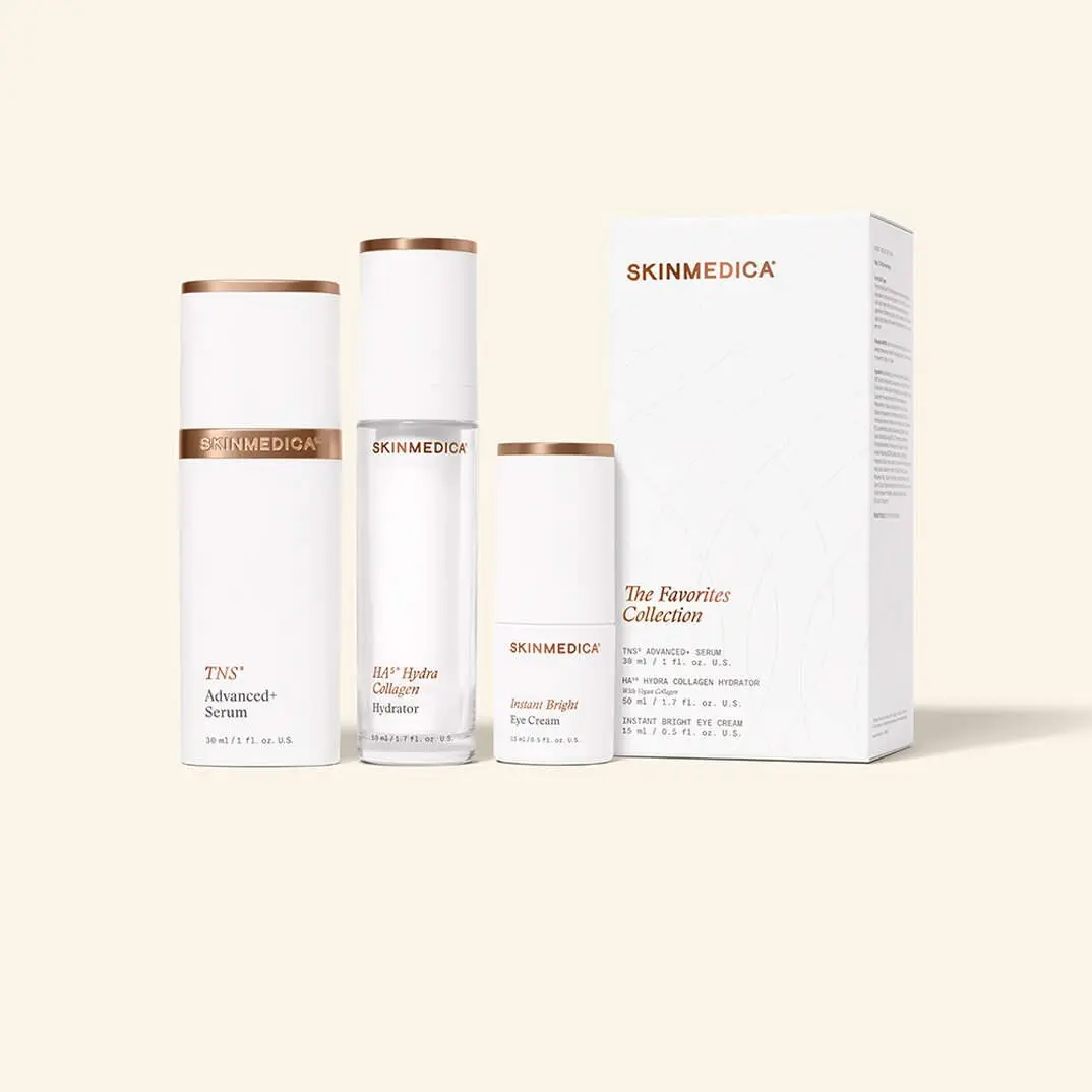 SkinMedica - The Favorites Collection - ( TNS® Advanced+ Serum + HA⁵® Hydra Collagen Hydrator with Vegan Collagen  + Instant Bright Eye Cream )- Exp : 2028