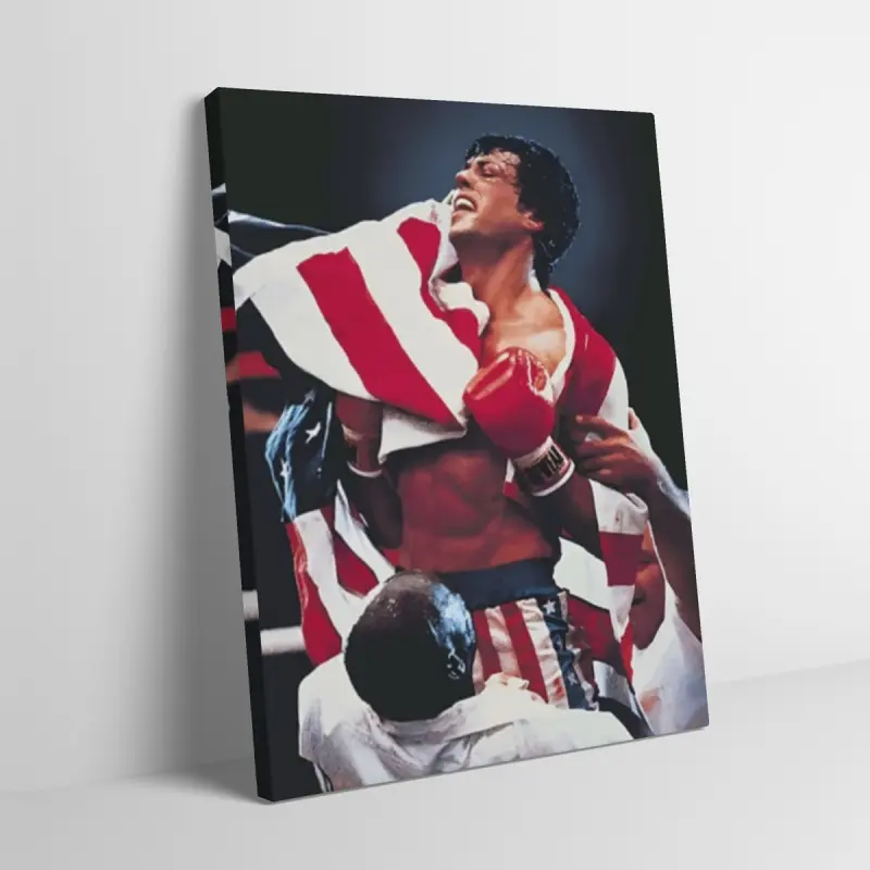 Rocky Balboa Victory Pose Black Flash Style Wall Flag Canvas Painting Fans Mid-century Modern Artistic Aesthetic Home Decor Motivational Boxing Movie Art Print Poster Athlete Wall Decor