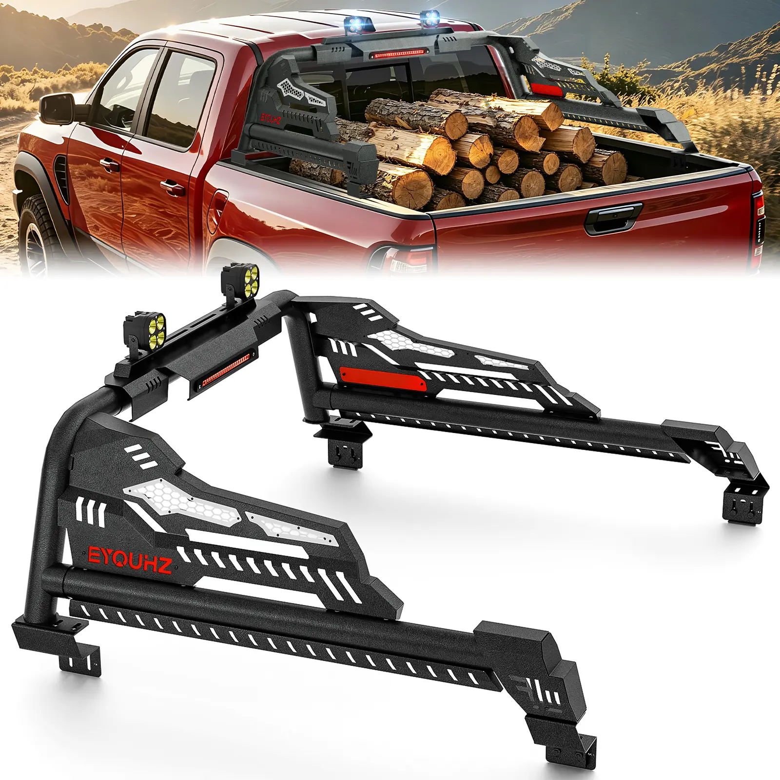 【Yzona】Sport Roll Bar for Trucks, Adjustable 55.9-65.3" Bed Chase Rack Compatible with Silverado/Sierra 1500, Toyota Tundra, Nissan Titan/Frontier, Jeep Gladiator, F-150