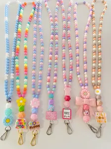 Pastel Beaded Lanyard, Nurse ID Holder, Floral Beaded Lanyard, Badge Holder Accessory