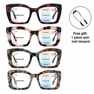 Oversized Square Progressive Reading Glasses, Blue Light Blocking, Spring Hinge, Lightweight Anti-Glare Computer Eyeglasses for Men Women