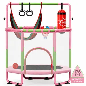 Yohood 55" Trampoline for Kids with Enclosure, 6-in-1 Toddler Trampoline Indoor Outdoor, Upgrade Full Anti-Rust Tube with Adjustable Gymnastics Bars for Boys Girls