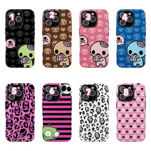 Y2k Kawaii EmO Z0mble Phone Case Phone Case l Pink Black Polka Dot Skull PatternProtective Cover For iPhone 11 12 13 14 15 16 17Pro Max For Samsung S26 S25 S24 S23 S22-Gift Ideas For Her/Him